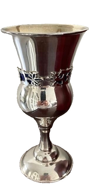 Sterling Silver Blue Enamel Kiddush Cup 6" Tall