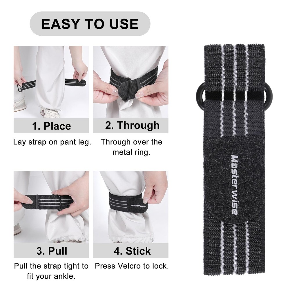 Masterwise 2PCS Adjustable Elastic Ankle Straps, Boot Straps for 2 PCS, Black