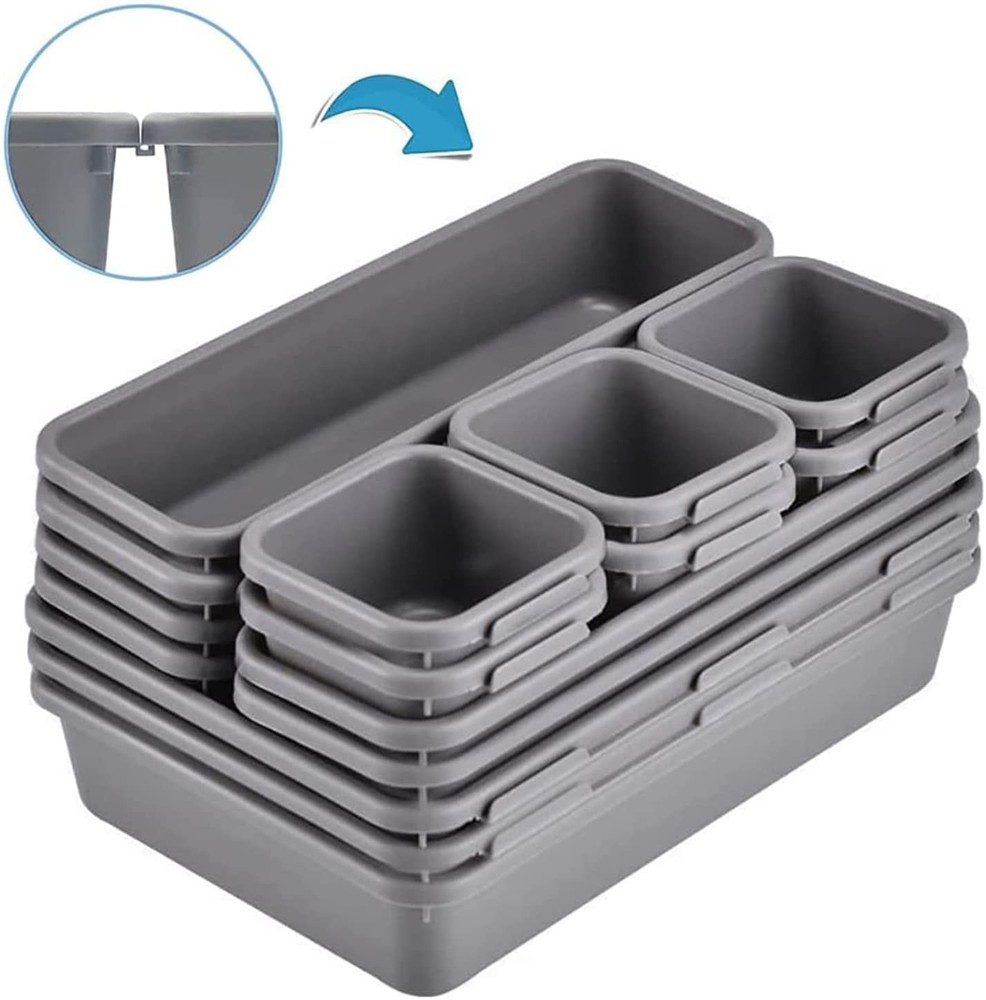 15 PCS Interlocking Desk Drawer Organizer Separator for OfficeBathroomKitch