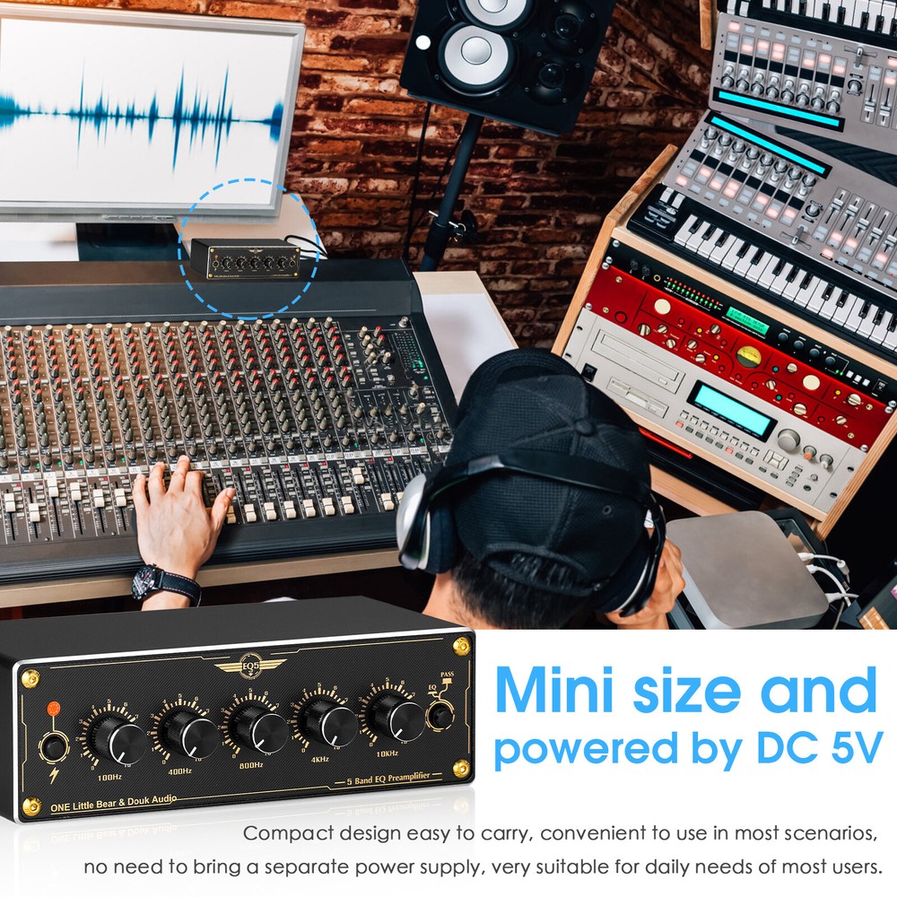 Douk Audio EQ5 Mini 5-Band EQ Preamp Equalizer Stereo Home/Car Audio Processor