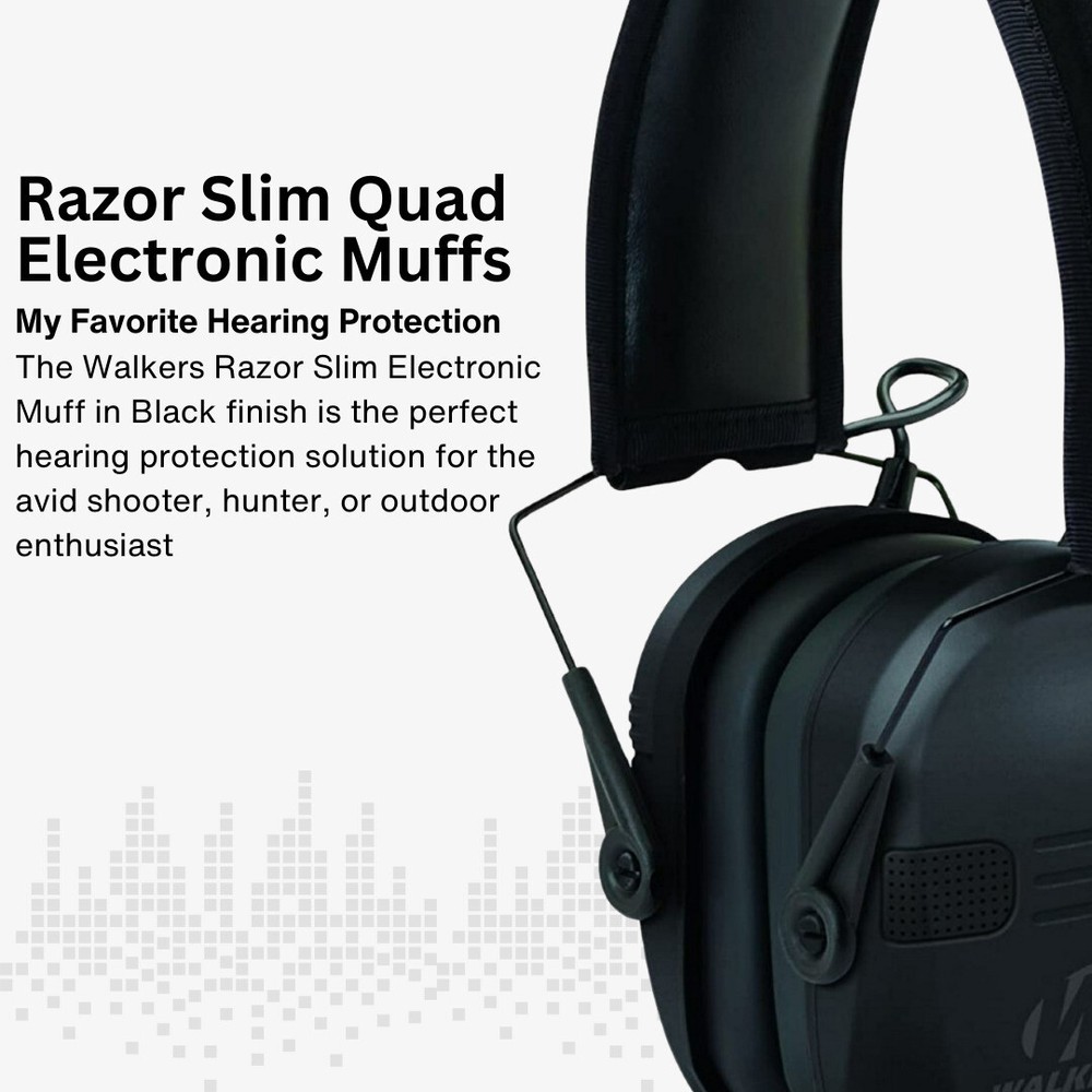 Walkers Razor Quad Electronic Black and Large Muffs with Protection Case Bundle
