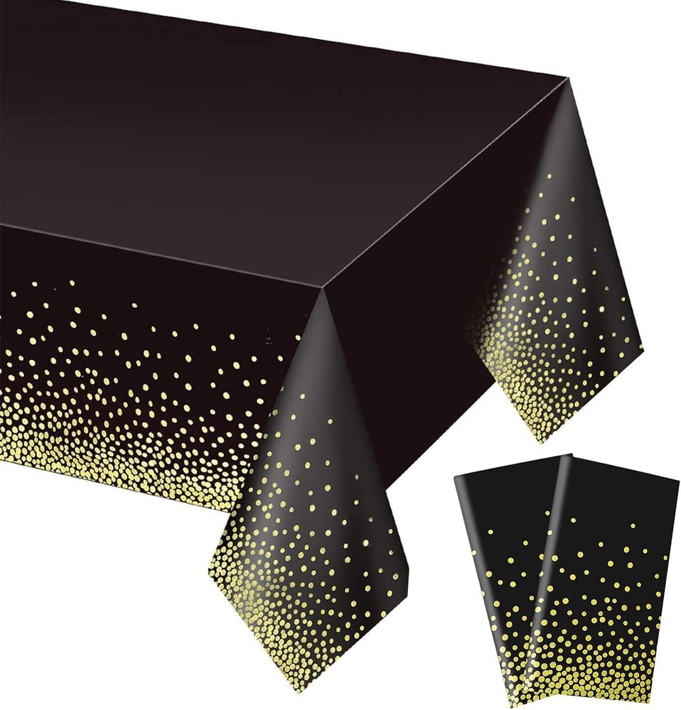 4 Pack White & Gold Dot Plastic Tablecloth Rectangle Tables(54" x 108"