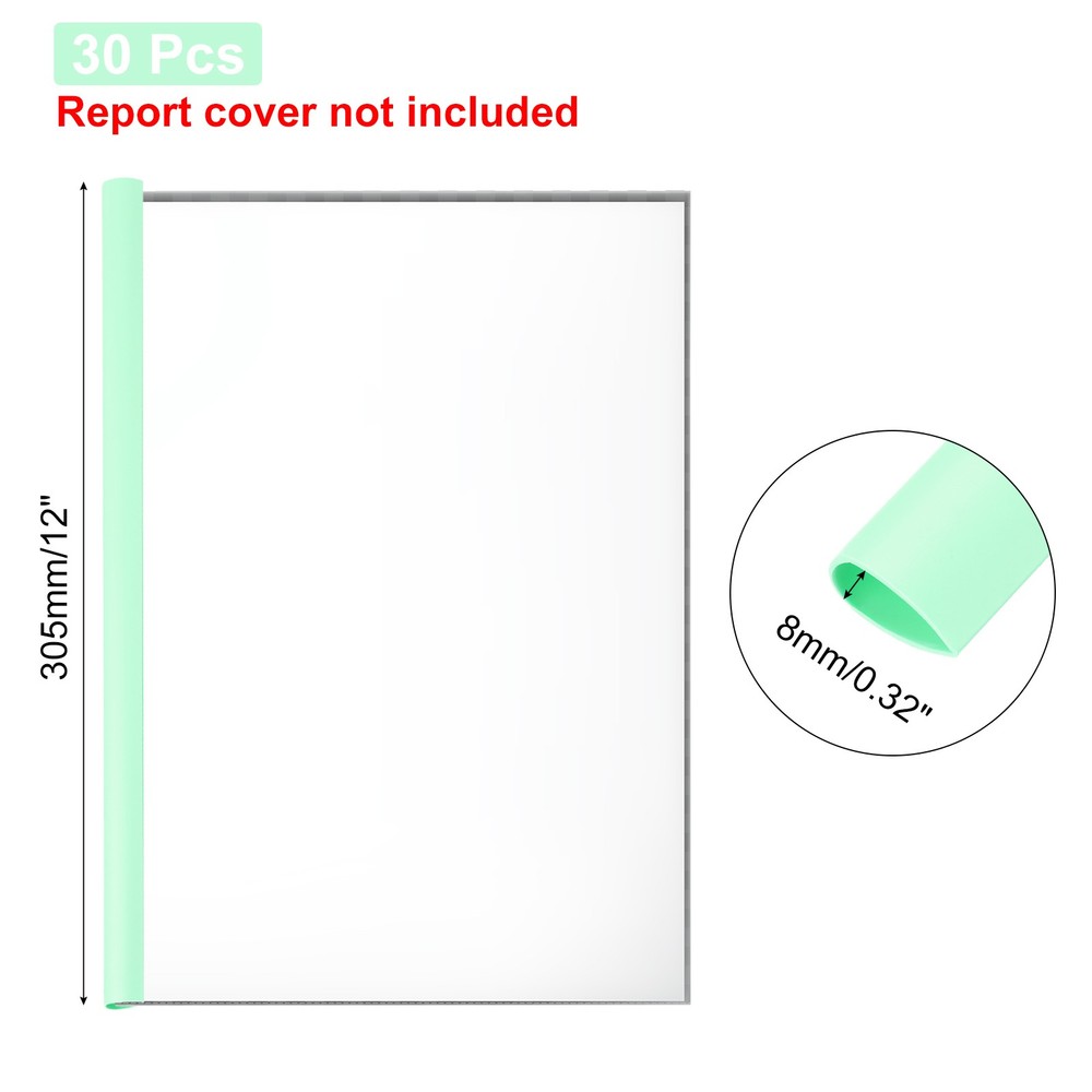 30Pcs Binding Bars, 8mm Binding Bars 50 Sheets Capacity, Green