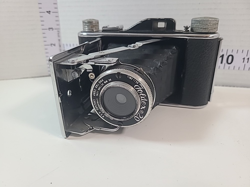 Vintage Foldex 20 Camera With Brown Leather Case