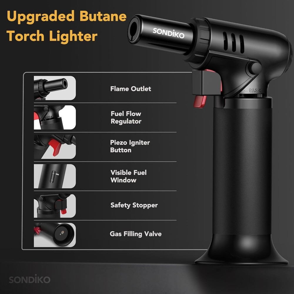 Butane Torch Lighter with Visible Fuel Window, Refillable Soldering Torch wit...