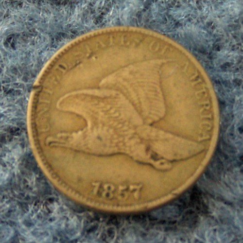 RARE 1857 FLYING EAGLE SMALL CENT COIN-OFF-CENTER REVERSE, NICE!