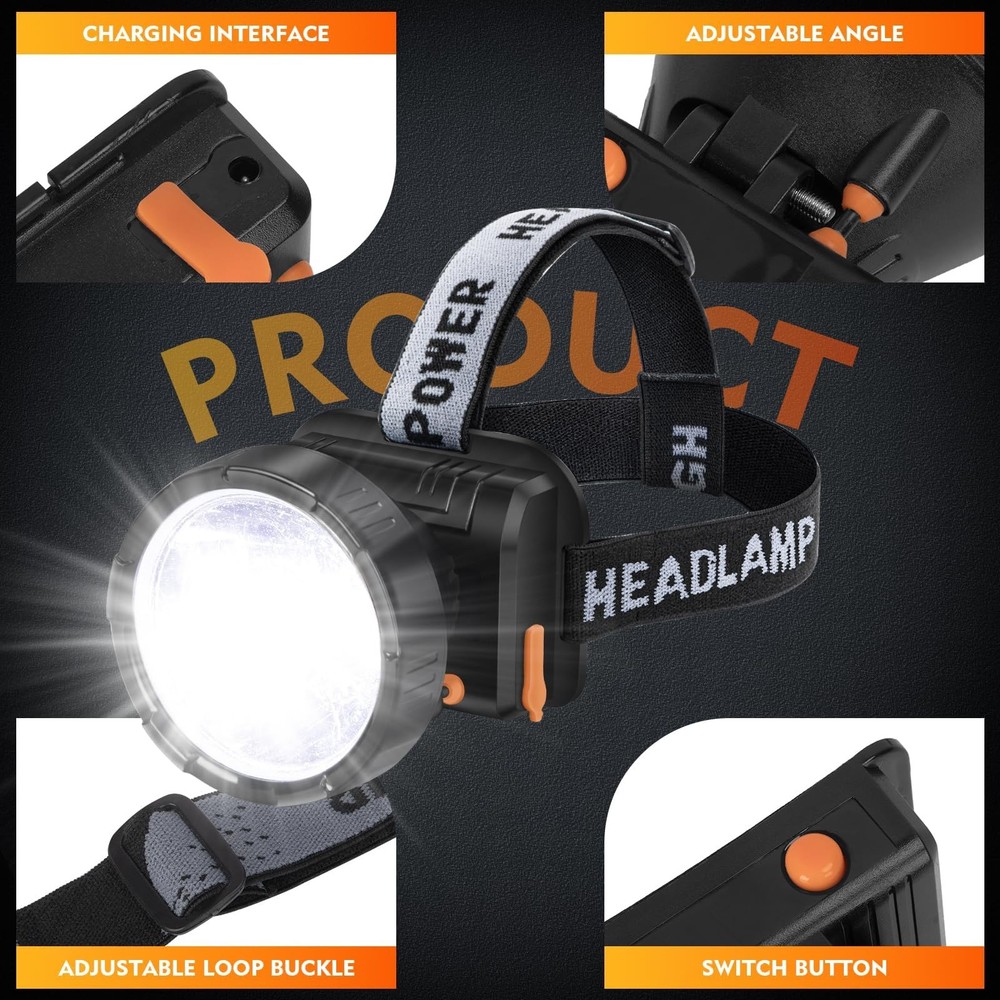 Headlamp Rechargeable - Super Bright Spotlight with 2 Modes - LED Flashlight