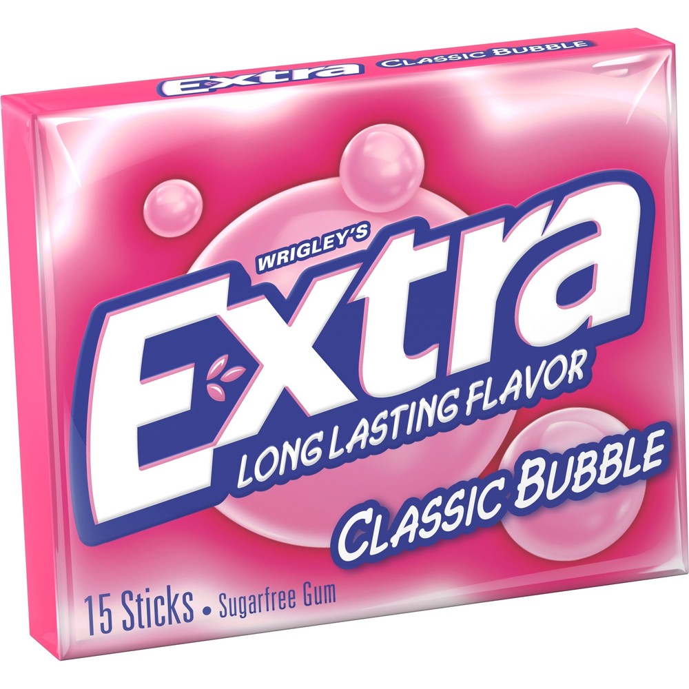 Extra Wrigley's Classic Bubble Sugarfree Gum, 15 Sticks ,Single Pack