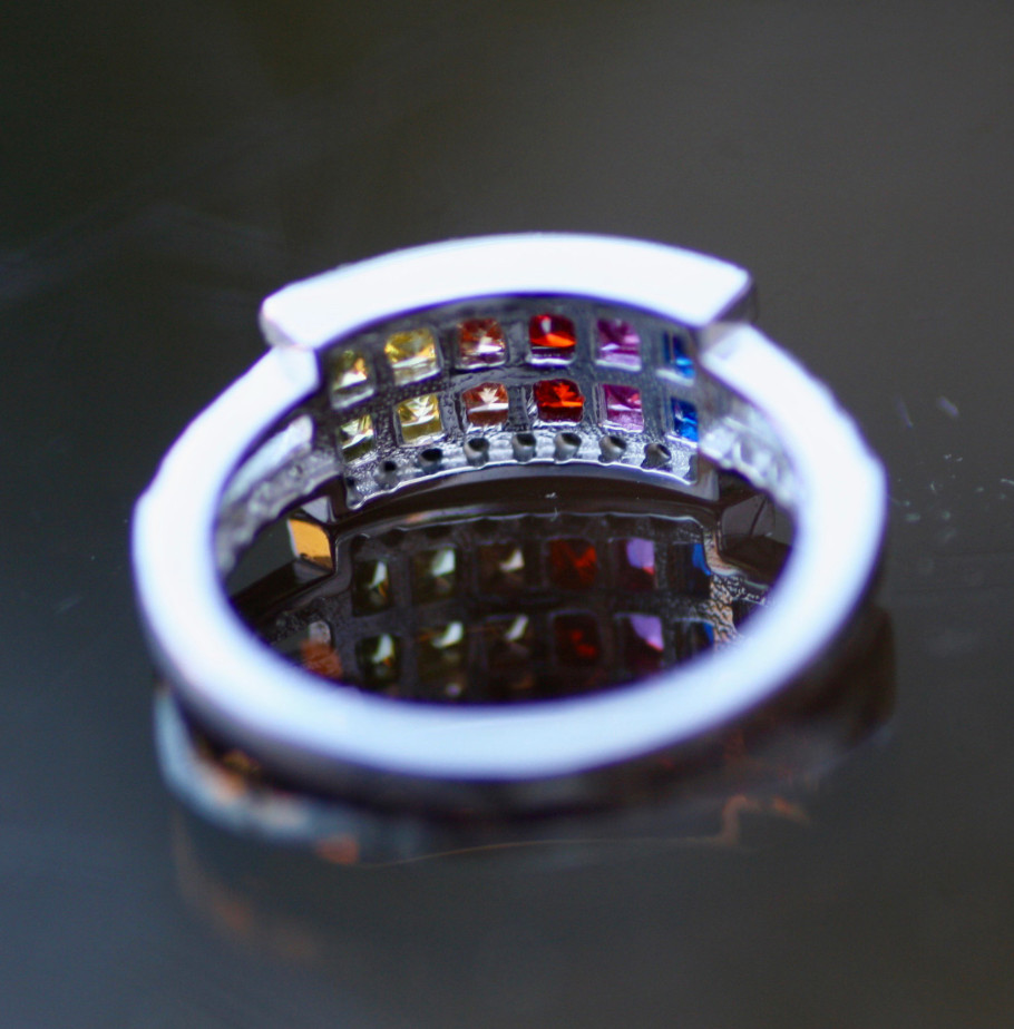 Rainbow Lab Made Sapphire Ring, Sterling Silver Anniversary Gift