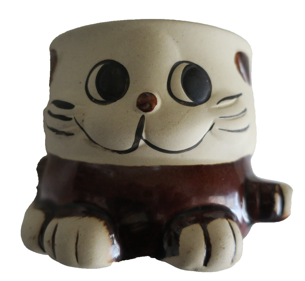 Small Cat Decorative Stoneware Planter 3 3/8" Diameter 3" Height