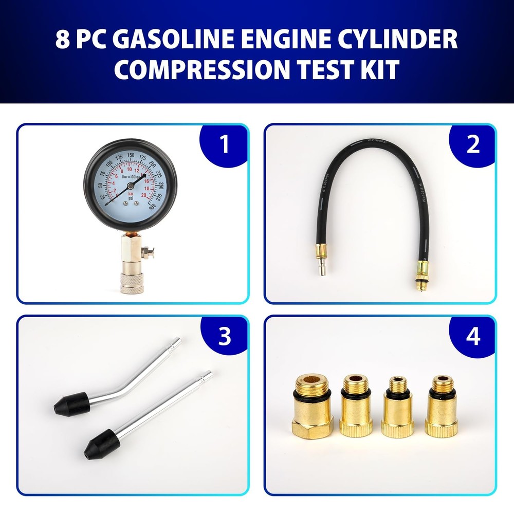 Compression Tester, 8pcs Engine Tester kit Professional 8pc-black
