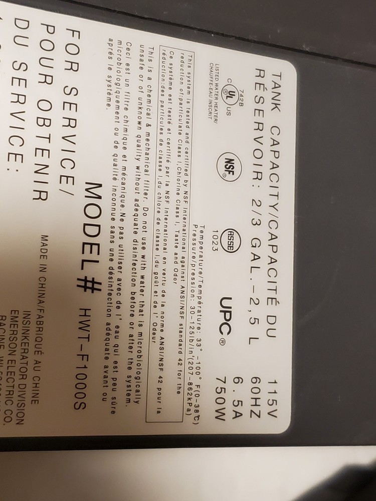 InSinkErator HWT-F1000S Instant Hot Water Tank & Filter System