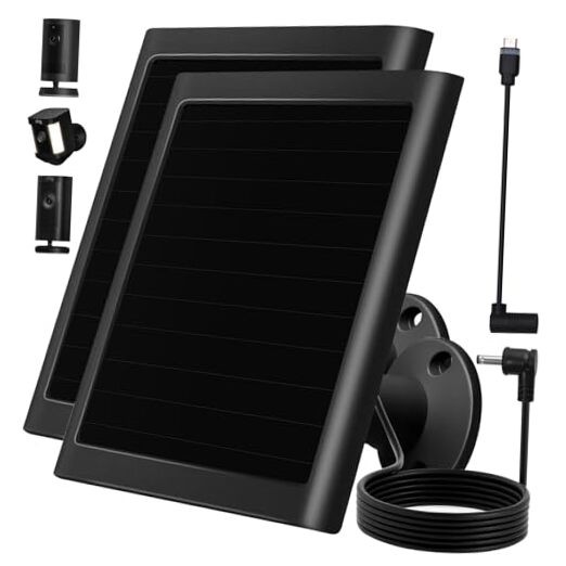 6W Solar Panel Charger for Ring Camera, Compatible with Ri ng Stick Black 2Pack