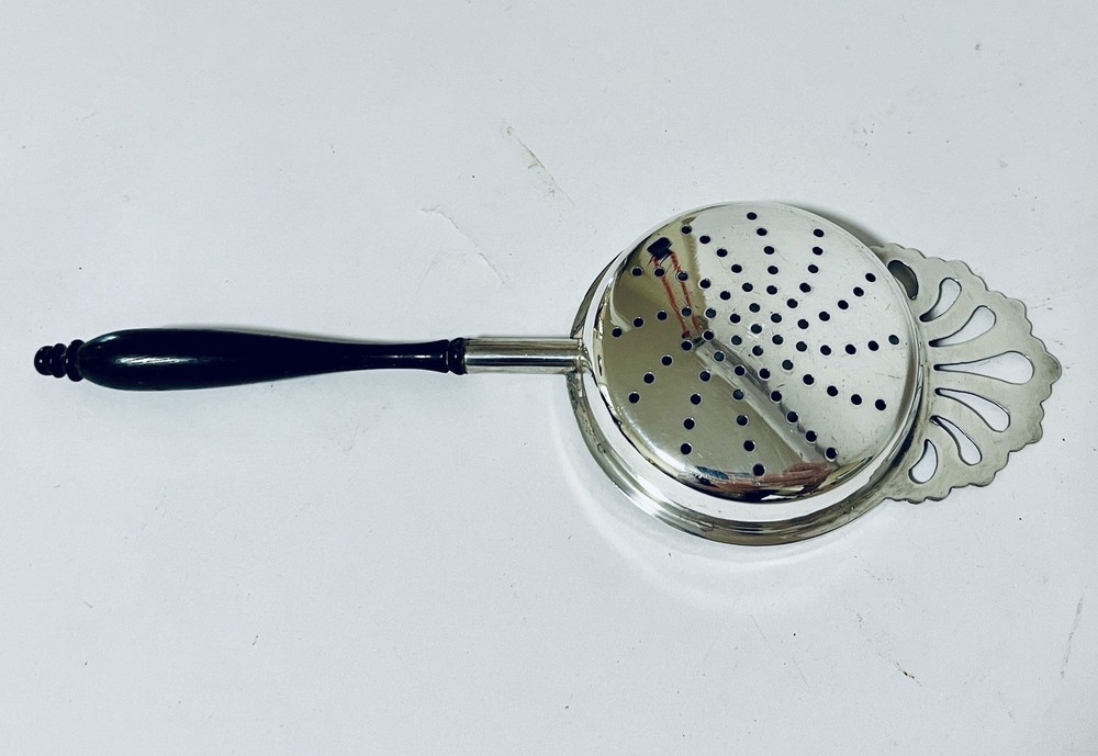 Antique Vintage Solid Sterling Silver Tea Leaf Strainer and Bowl 1965