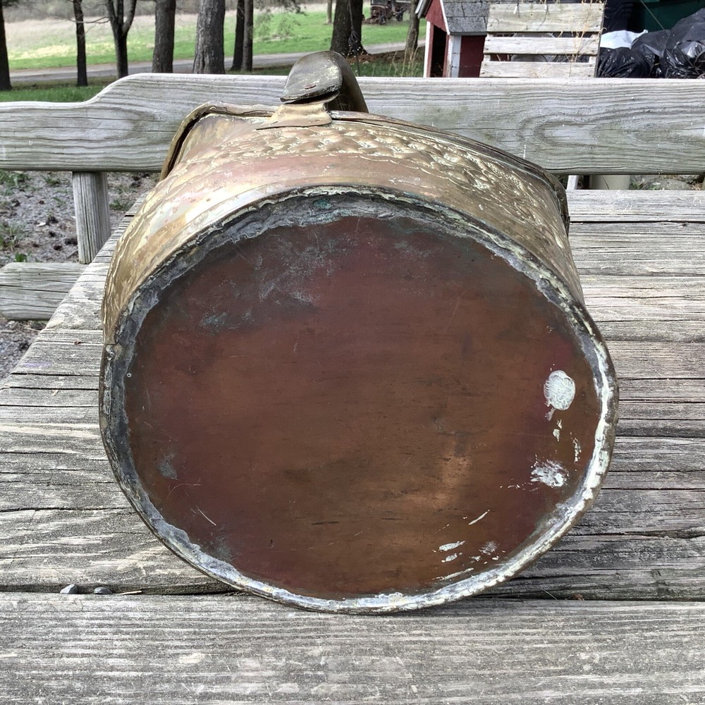 Vintage Hammered Brass Coal Scuttle Coal Bucket With Movable Handle