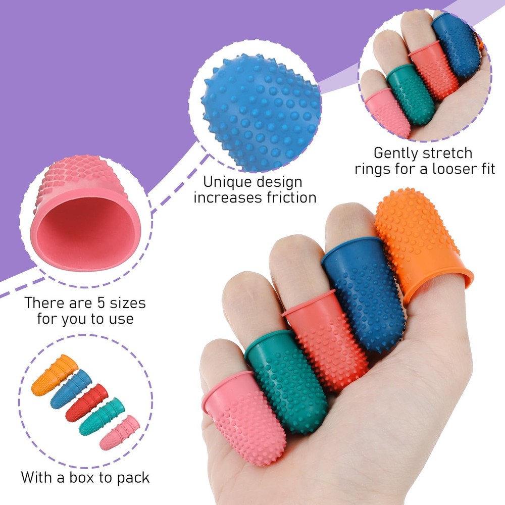 Finger Grips for Sorting Paper, 5 Different Sizes Reusable with Box