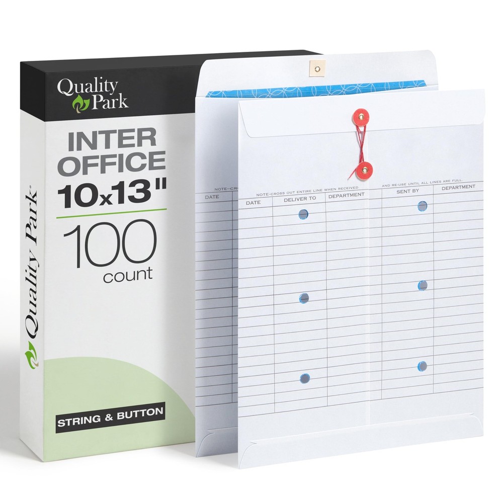 Inter-Department Envelopes, String-and-Button, White, 10 x 13, 100 per , (63663)