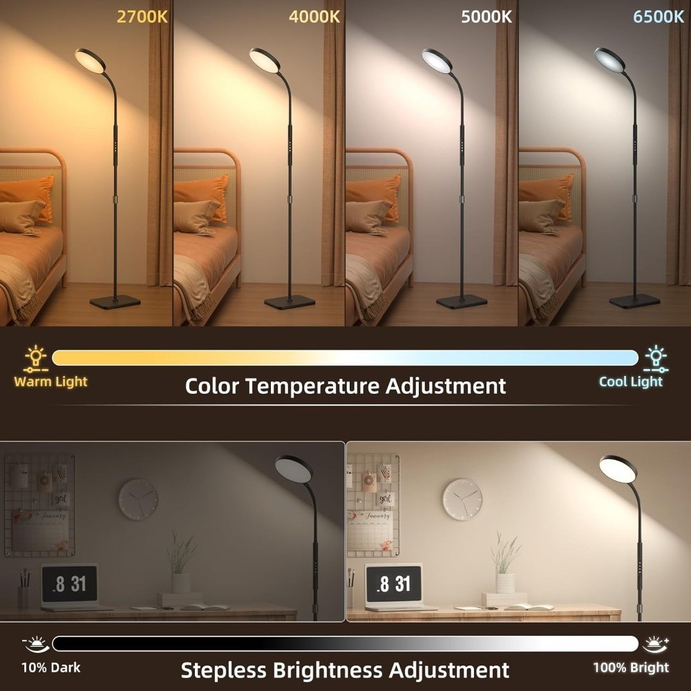 Adjustable Height Floor Lamp with Remote Touch Control 120 LED Super Bright