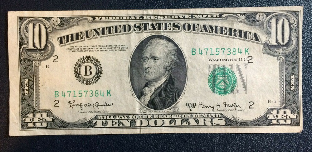 1950 E $10 Ten Dollar Federal Reserve Note Error Note