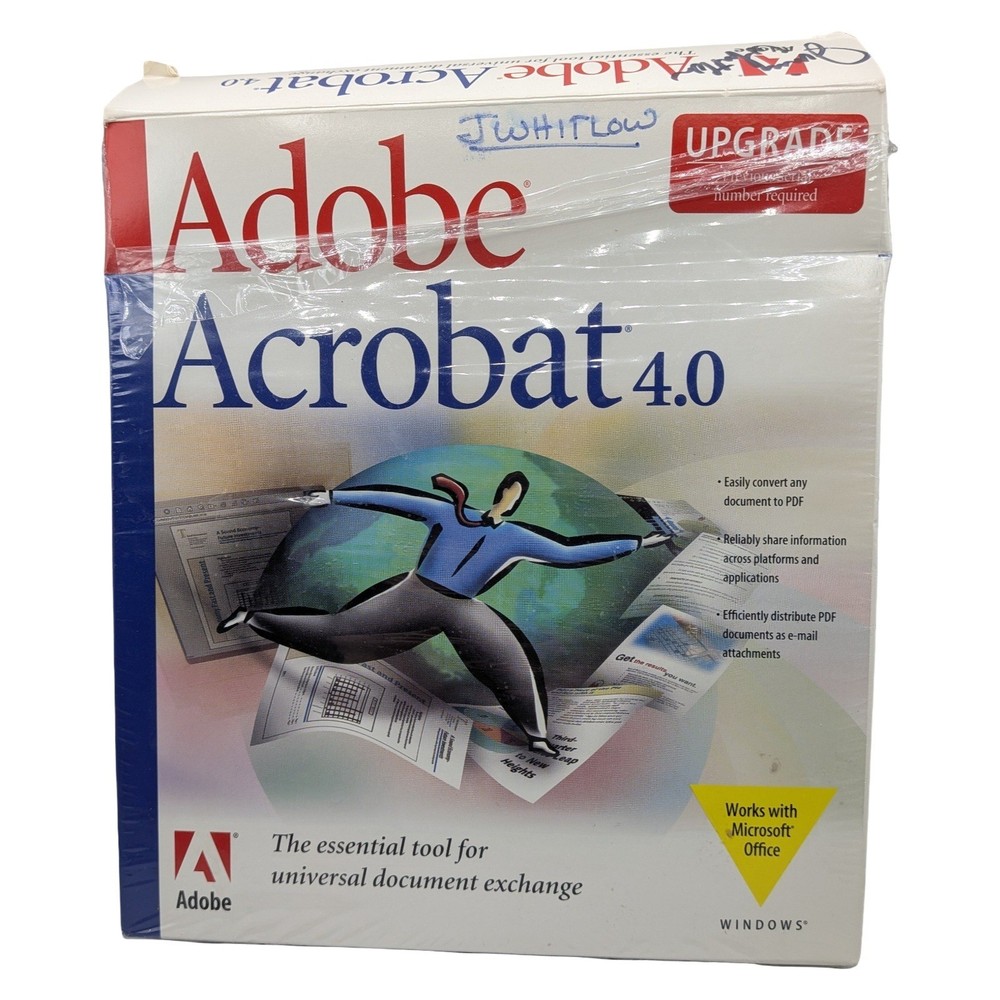 Adobe Acrobat 4.0 Upgrade Windows Vintage Big Box Software PDF 1999 CD-ROM