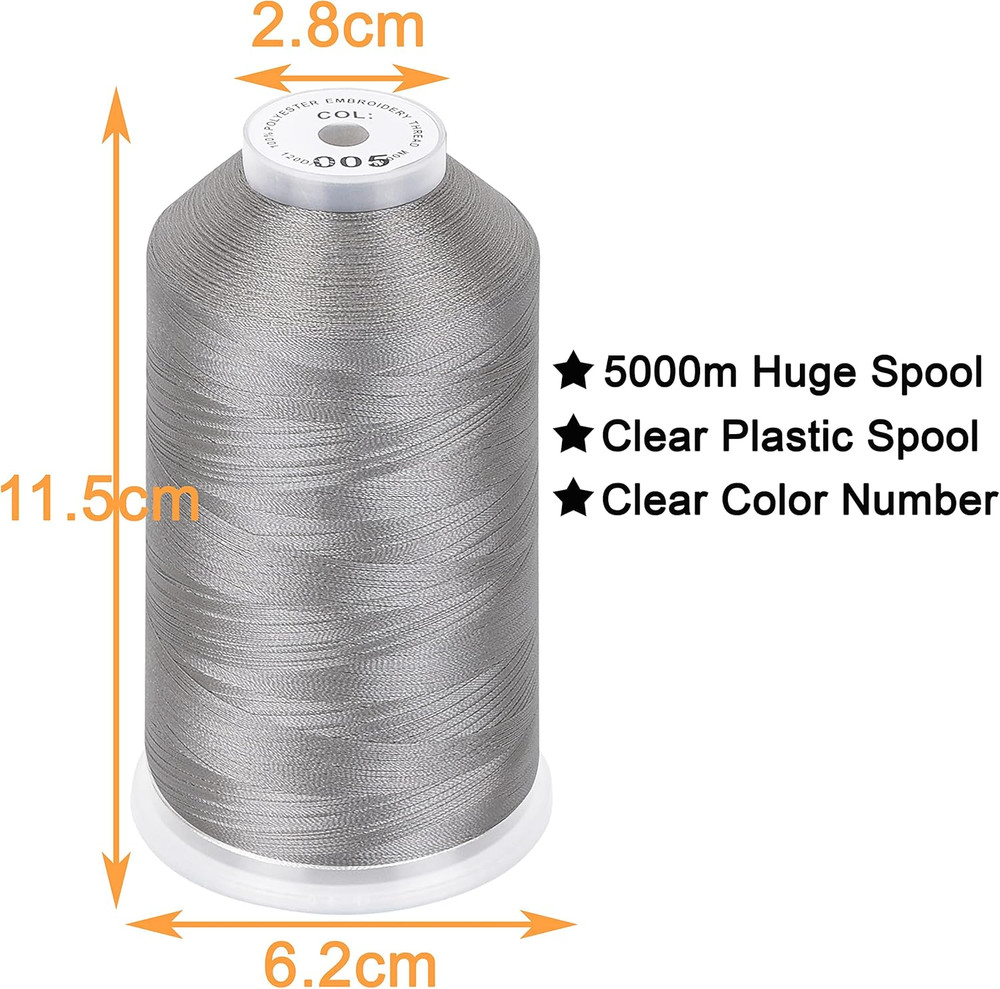 - 2 Huge Spools 5000M Each Polyester Embroidery Machine Thread 40WT for Commerci