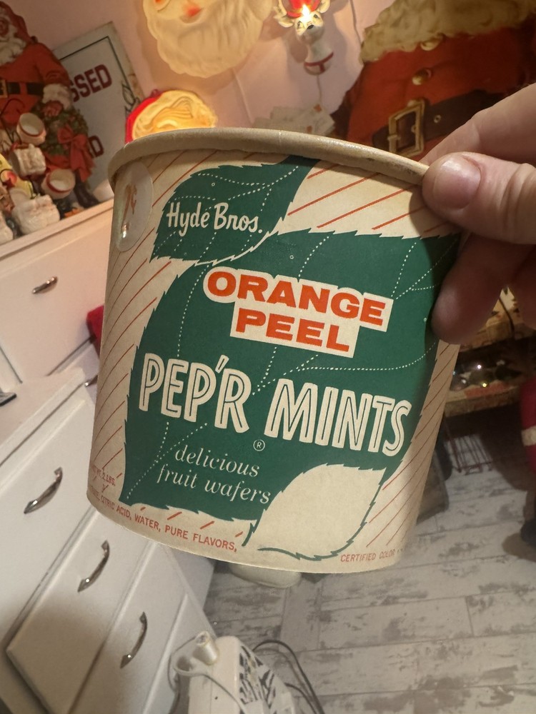 Vintage Candy Box Container Hyde bros. Pep’r Mints Orange Peel