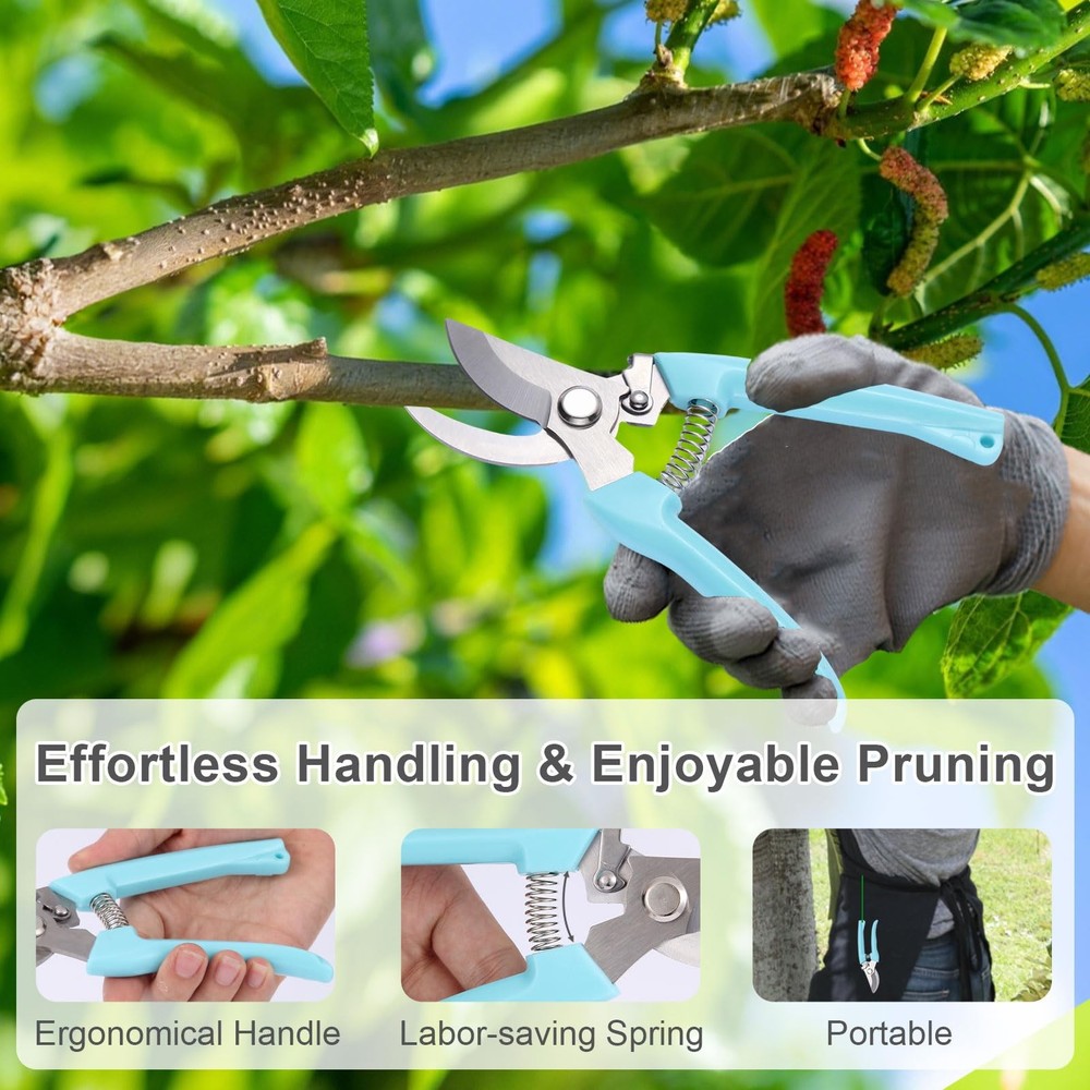 2 Pack Pruning Shears, Stainless Steel Garden Sharp Compact, Blue