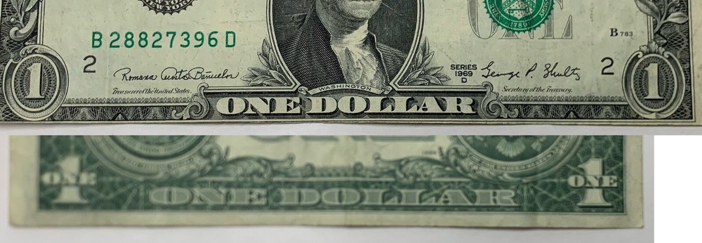 1969 D $1 DOLLAR Bill MISALIGNMENT~ MISCUT ERROR ☆ FED RESERVE NOTE