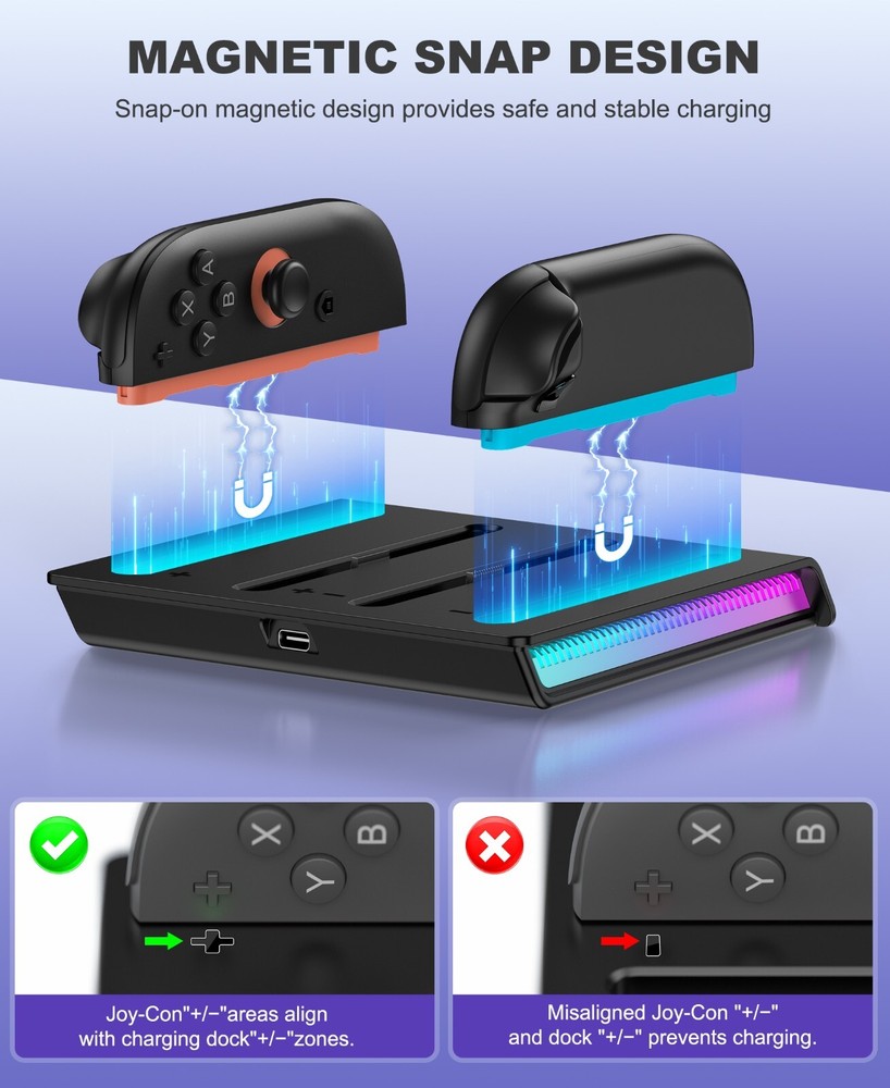 Charger Dock for Nintendo Switch 2 Joy con Controller w/Charging Cord&Indicator