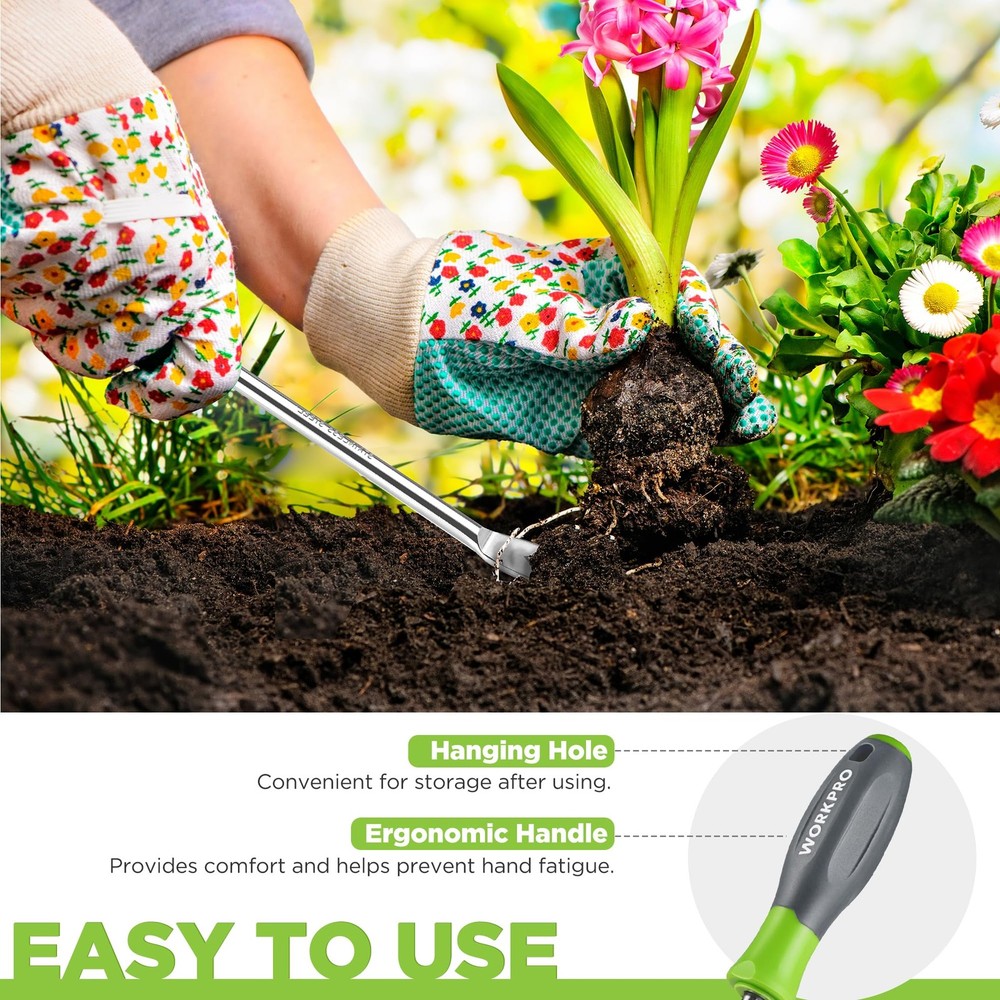 WORKPRO 11.5" Dandelion Weeder Puller Tool with Soft hand weeder