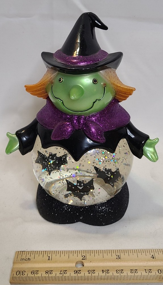 Halloween Witch Snowglobe - Bats Flying Lights Up With Different Colors