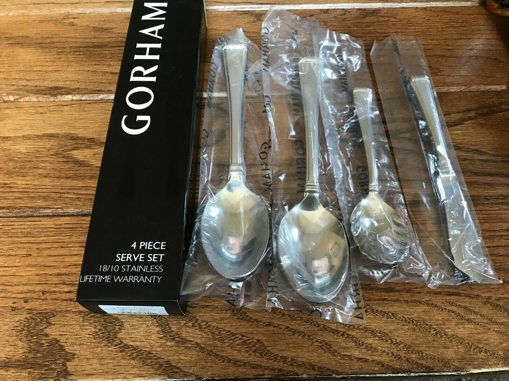 Gorham Column Frosted Serving Set 4PC Flatware Hostess 18/10 Stainless Steel NEW