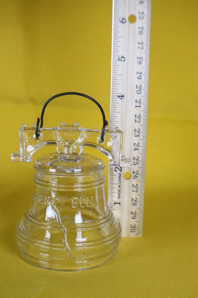 Liberty Bell Clear Glass with Wire Handle Candy Container No Screw Cap