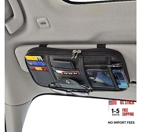 Car Sun Visor Organizer, Multi-Pocket Visor Organizer Storage Pouch for Black