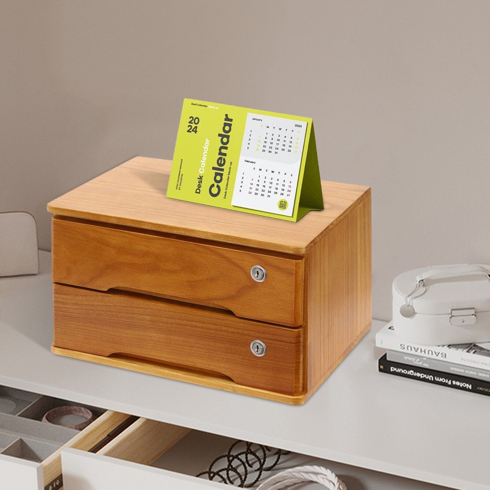 2-Tier Office Lockable Desktop Box Storage Drawer Files Organizer Multi-purpose