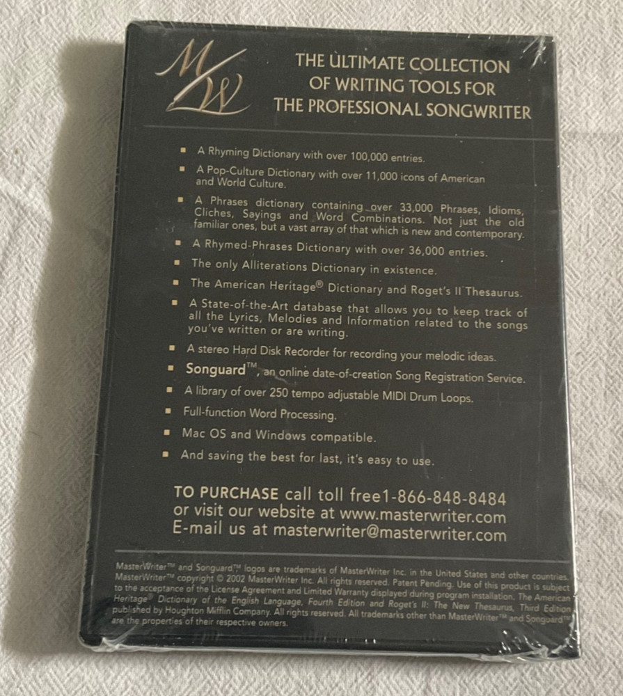 Masterwriter SEALED CD-ROM tools for Professional Songwriting Mac OS/Windows