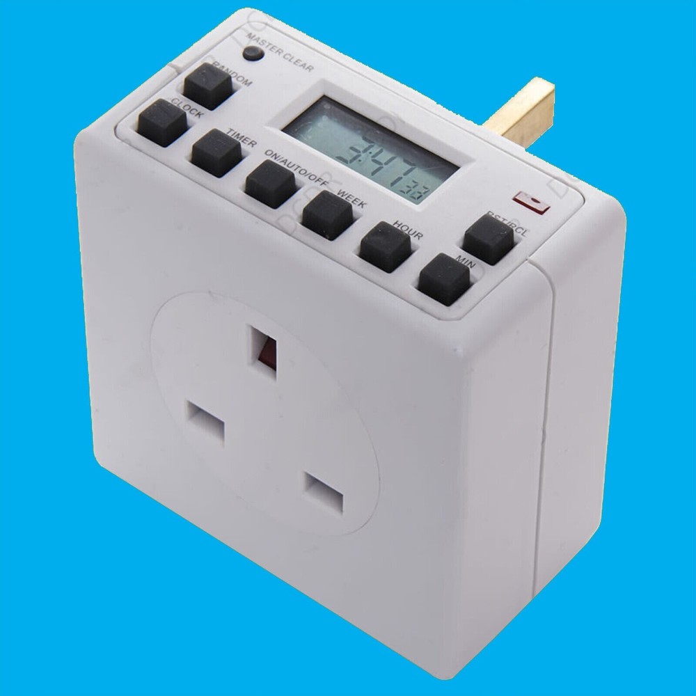1x Digital Mains Programmable LCD Plug Through Timer Switch, 12 / 24 Hour 7 Day