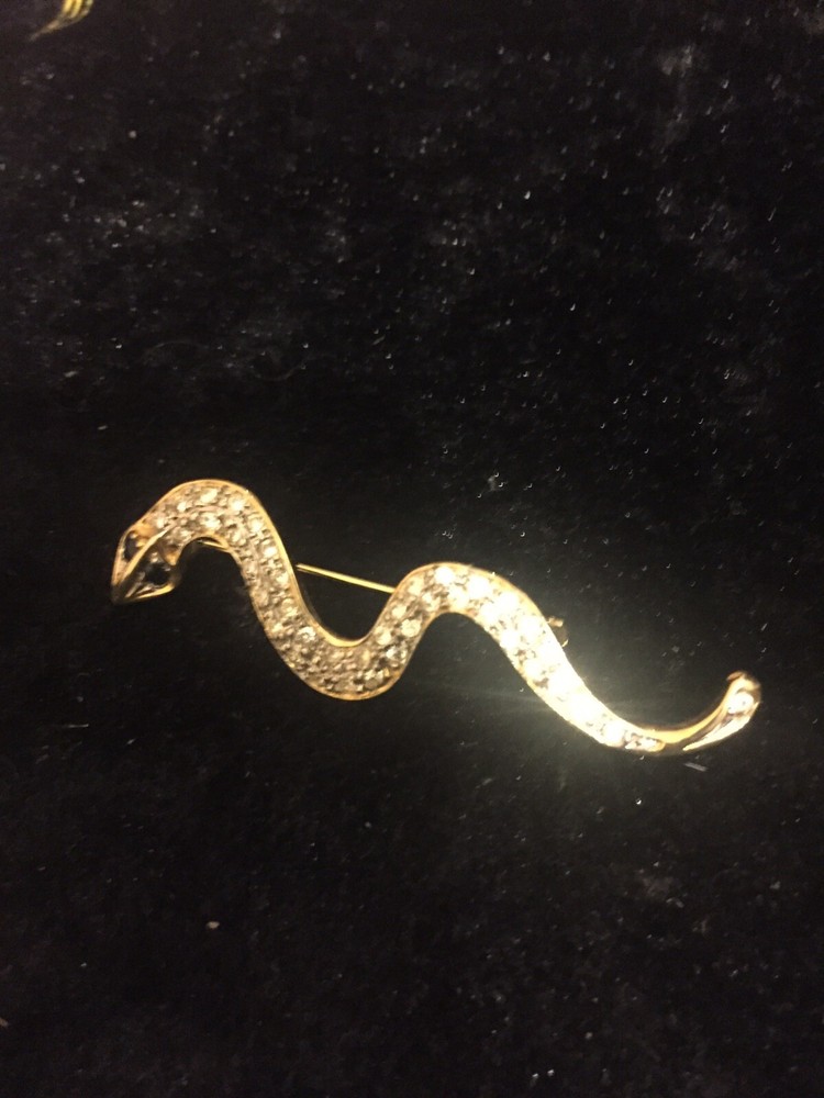 Gold Plated And Crystal Snake Brooch