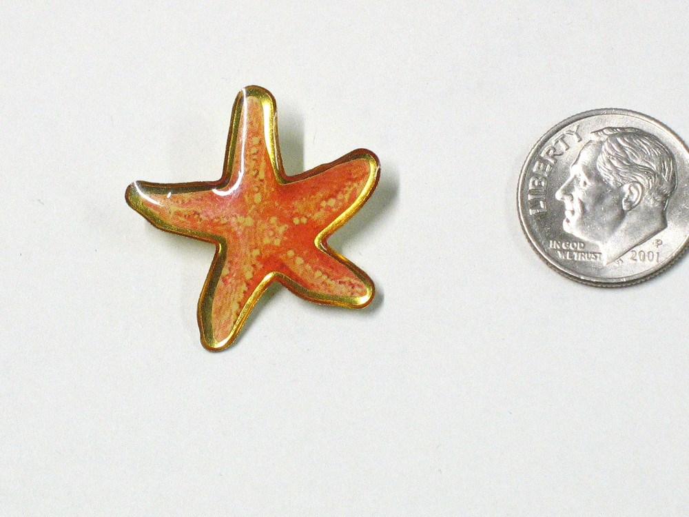 Gold Tone Enamel Starfish Lapel Hat Pinback