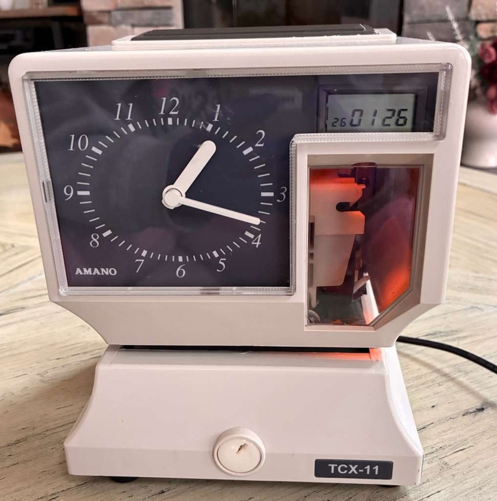 Amano TCX-11 Punch Clock, Analog Dial & Digital Display w/ AC -No Key Time Clock