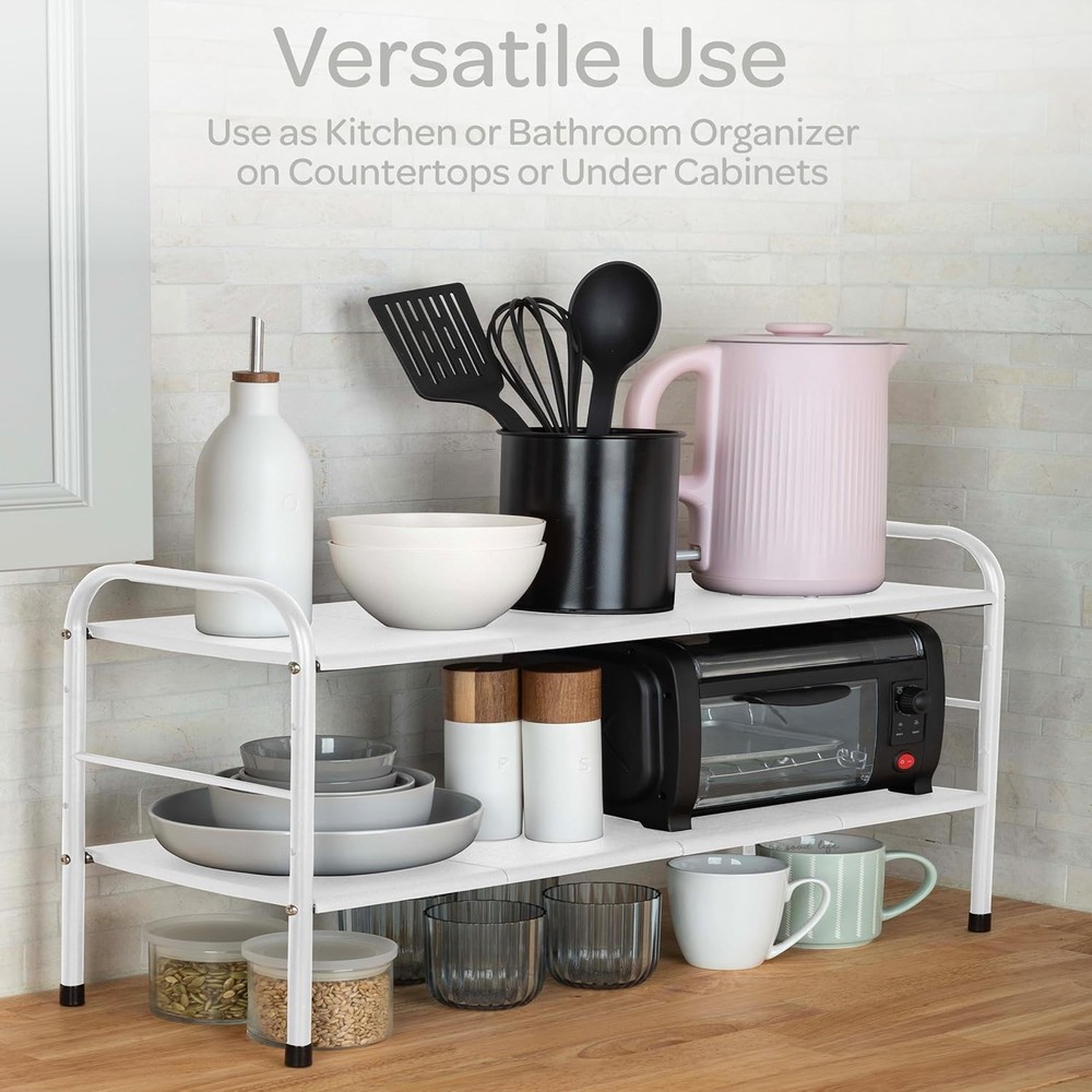 Under Sink Organizer 2 Tier Adjustable Shelf Organizer W/ 8 Removable Panels