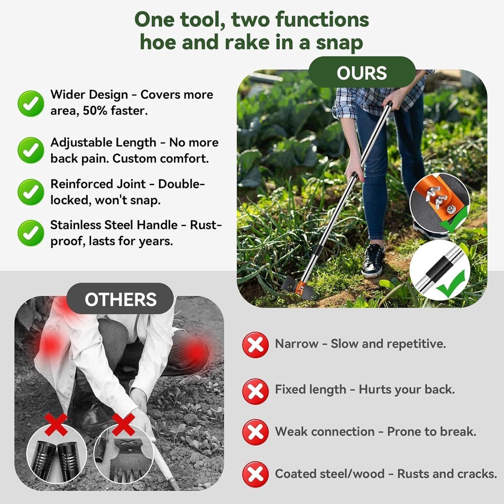 3-in-1 Garden Hoe & Weed Puller with 60" Telescoping Handle + Shears