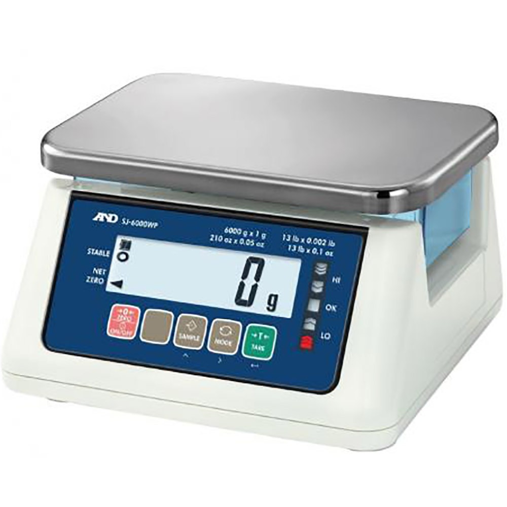 A&D SJ-3000WP, Compact Washdown Scale, 6.6 lb x 0.0002 lb