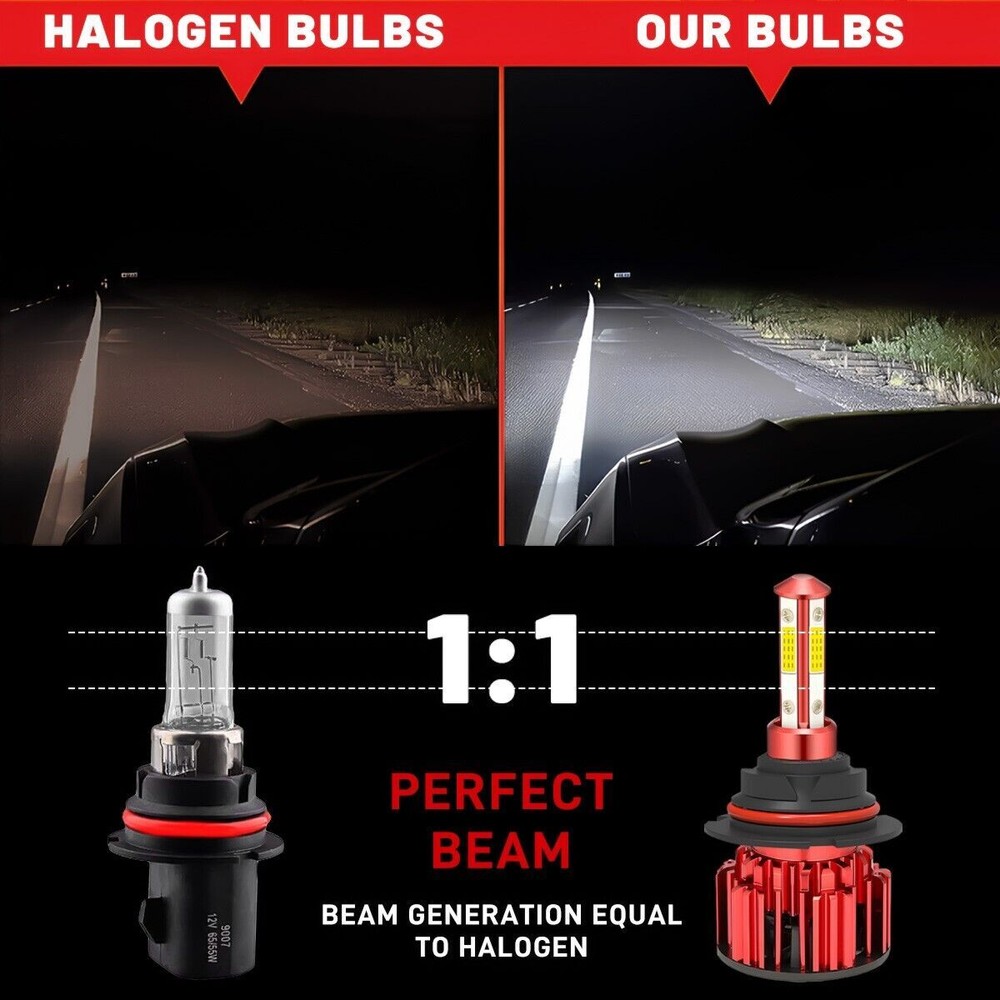 2x 9007/HB5 LED Headlight Bulbs Kit 6500K White High Low Beam Light Super Bright