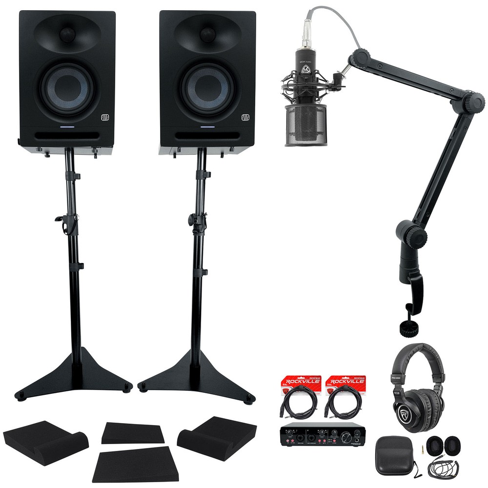 Pair Presonus Studio 4 Active 4" Studio Monitors+Interface+Mic+Headphones+Stands