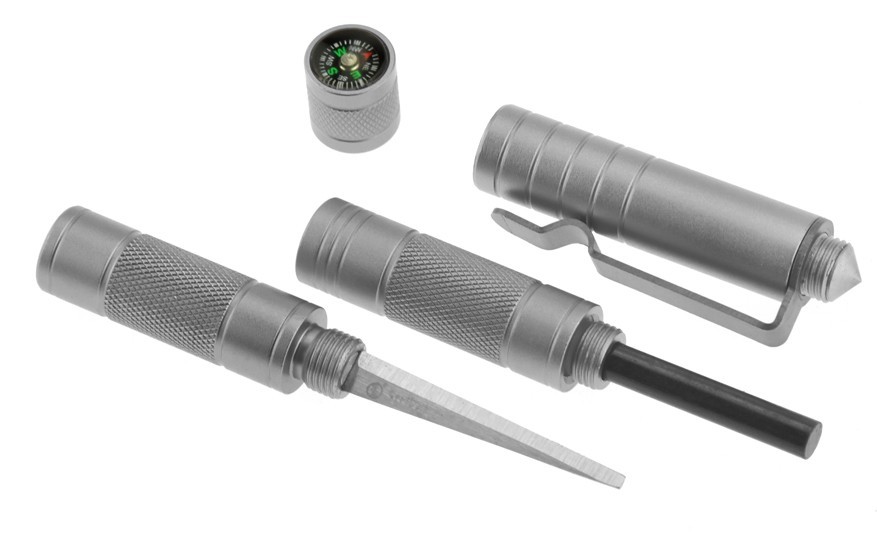 Sona5 in 1 Compact Survival Tool Matte Grey Compass Punch Striker Flint Whistle