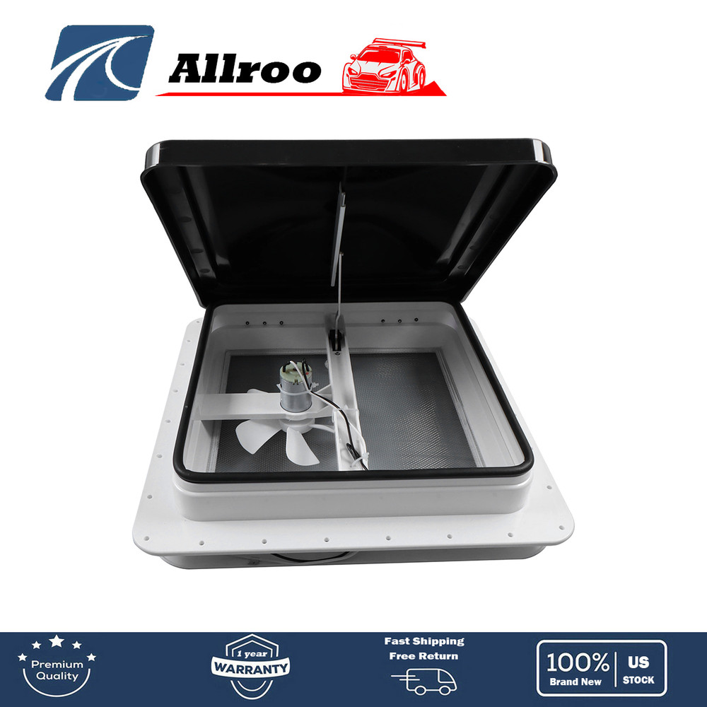 14" x 14" RV Roof Vent 12V Reversible FAN Kit Black Lid Manual Lift For Camper