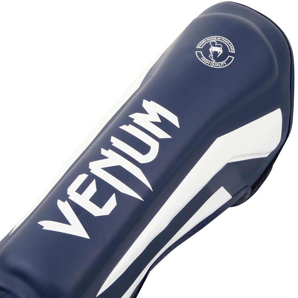 Venum Elite Lightweight Hook and Loop Shin Guards - White/Navy Blue