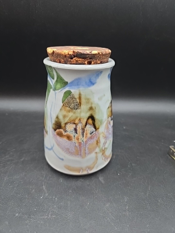 Studio Art Pottery Corked Storage Container Canister Jar Signed