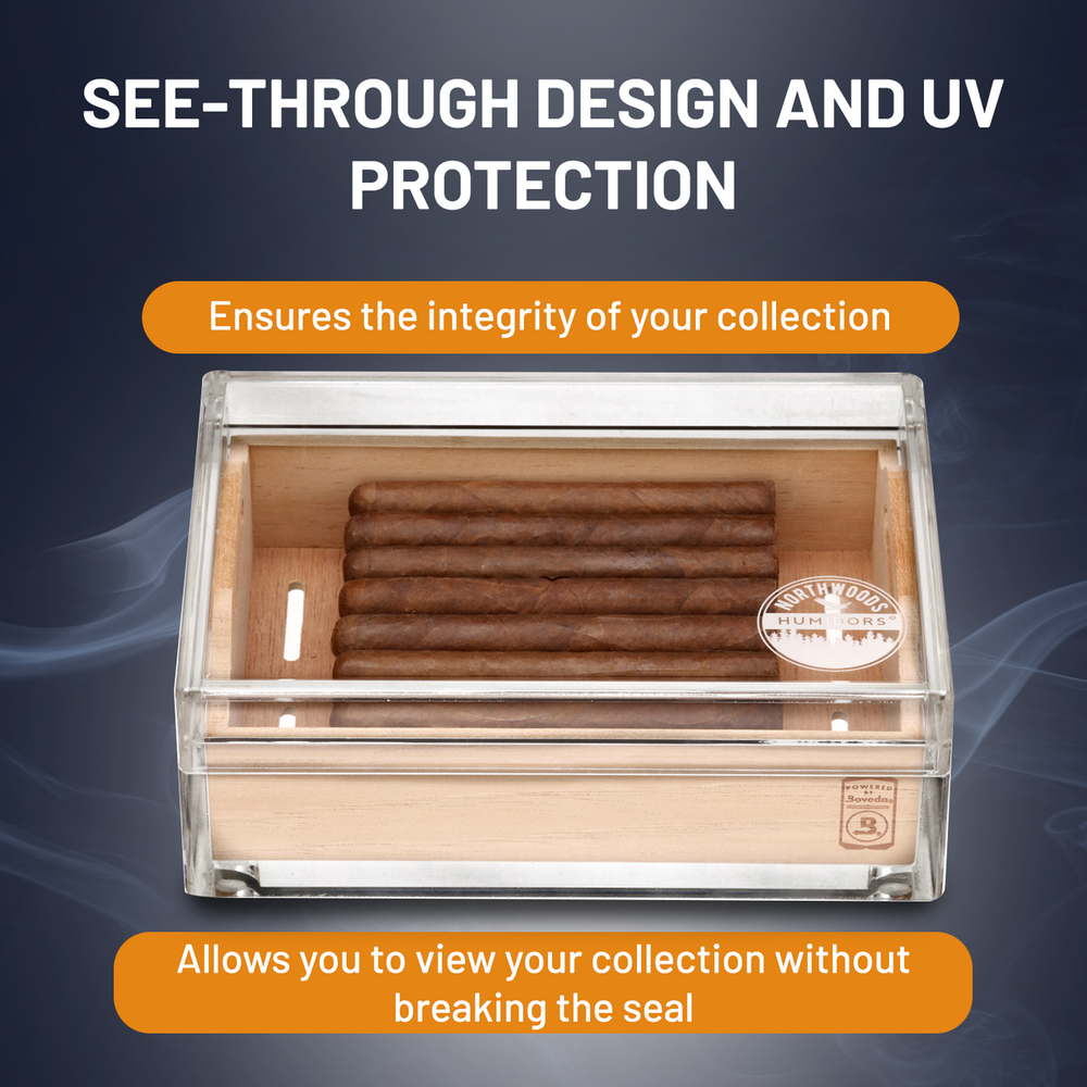 Small Acrylic 20-Cigar Humidor Powered by Boveda